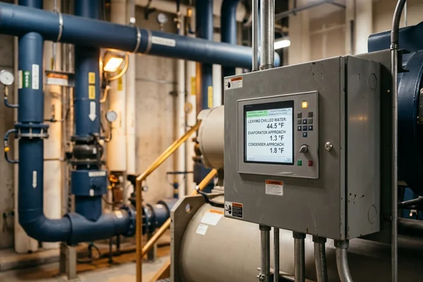 Chiller control panel readings after seasonal startup