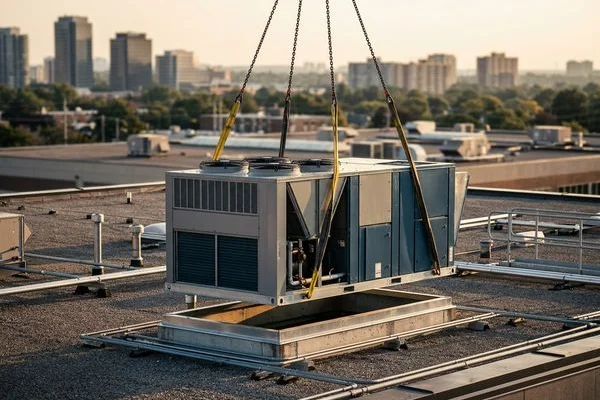 Daikin Rebel unit set by crane on a North York office