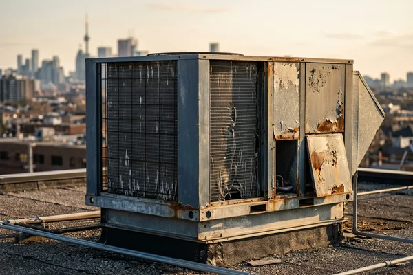 Rusted 20-year-old commercial RTU casing