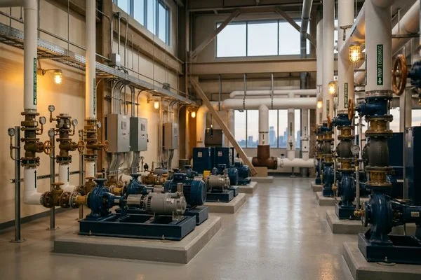 Retrofitted mechanical penthouse with new pumps and valves