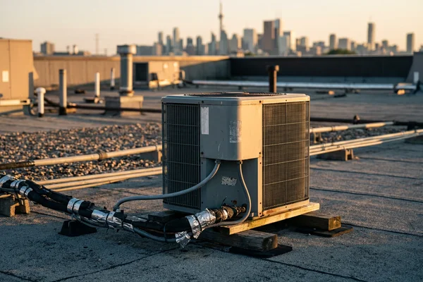 Undersized split system condenser on a commercial roof