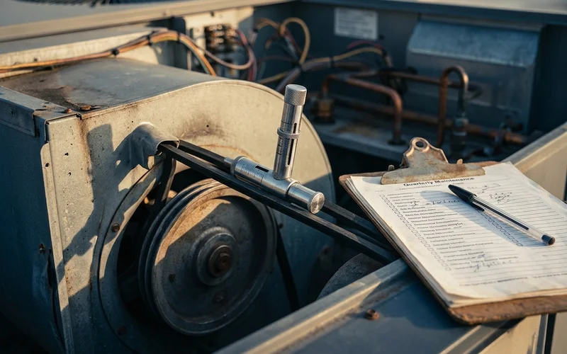Belt tension check and written maintenance checklist on an RTU