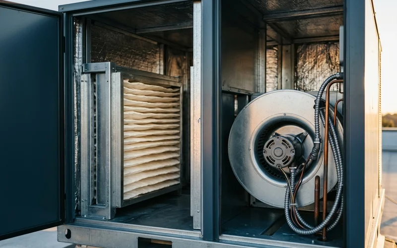 MERV 13 filters and blower in a 3-ton RTU serving a clinic