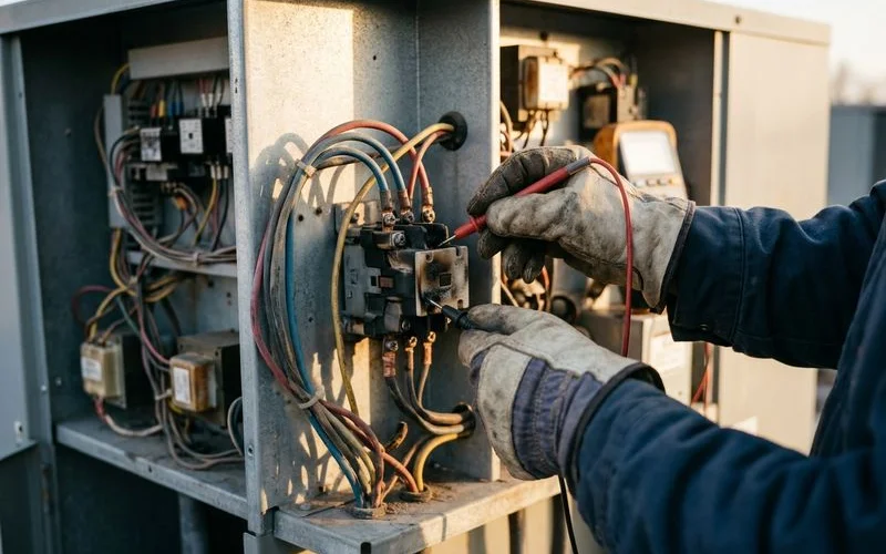 Testing a burnt contactor in an RTU control panel during an emergency call