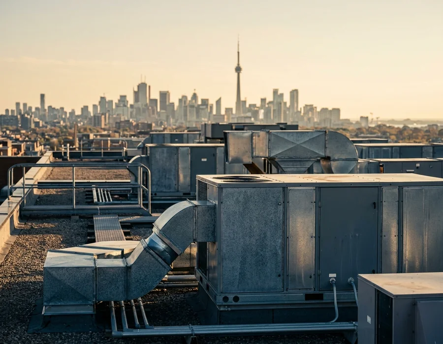 Commercial rooftops with packaged rooftop units across the Greater Toronto Area