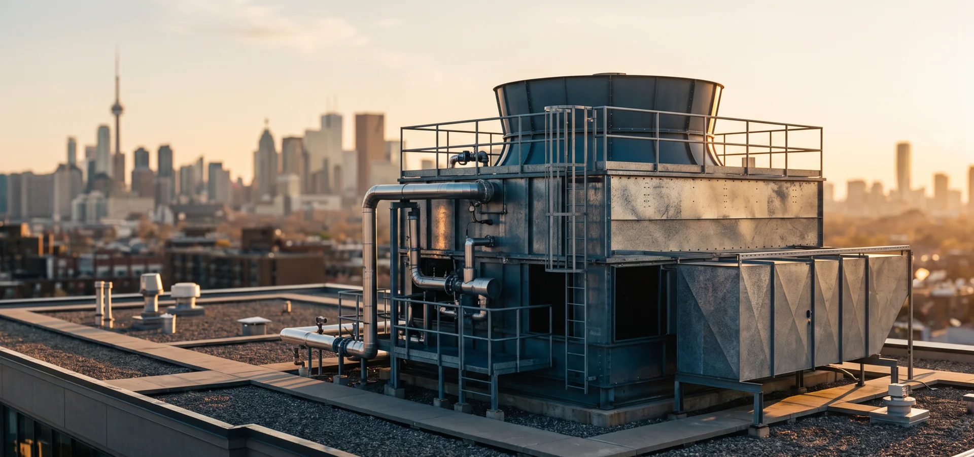 Induced draft cooling tower on a Toronto office roof
