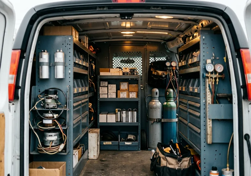 Service van stocked with OEM parts for commercial rooftop units